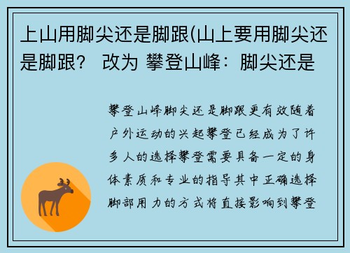 上山用脚尖还是脚跟(山上要用脚尖还是脚跟？ 改为 攀登山峰：脚尖还是脚跟更有效？)