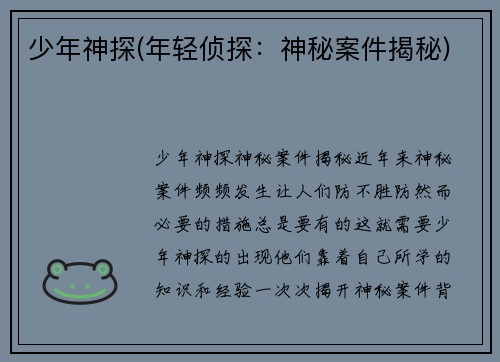 少年神探(年轻侦探：神秘案件揭秘)